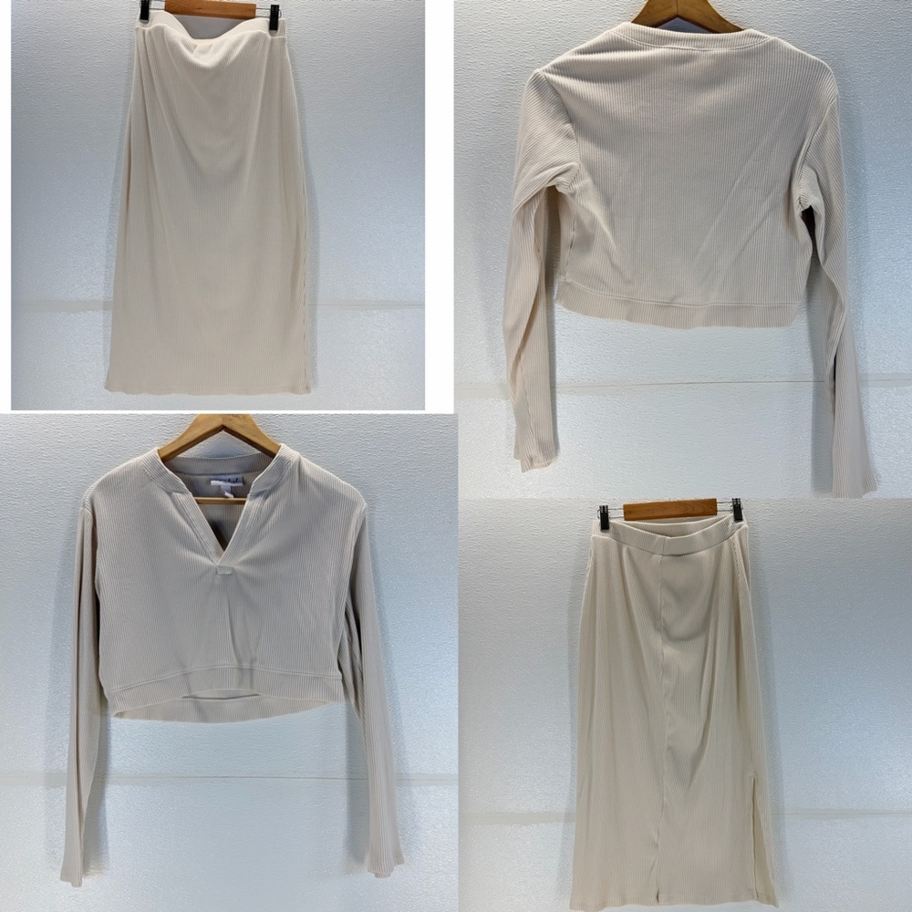 Isabel Maternity XS Ribbed Knit Top &‎ Midi Skirt Set Cream Nursing Friendly - Picture 14 of 17